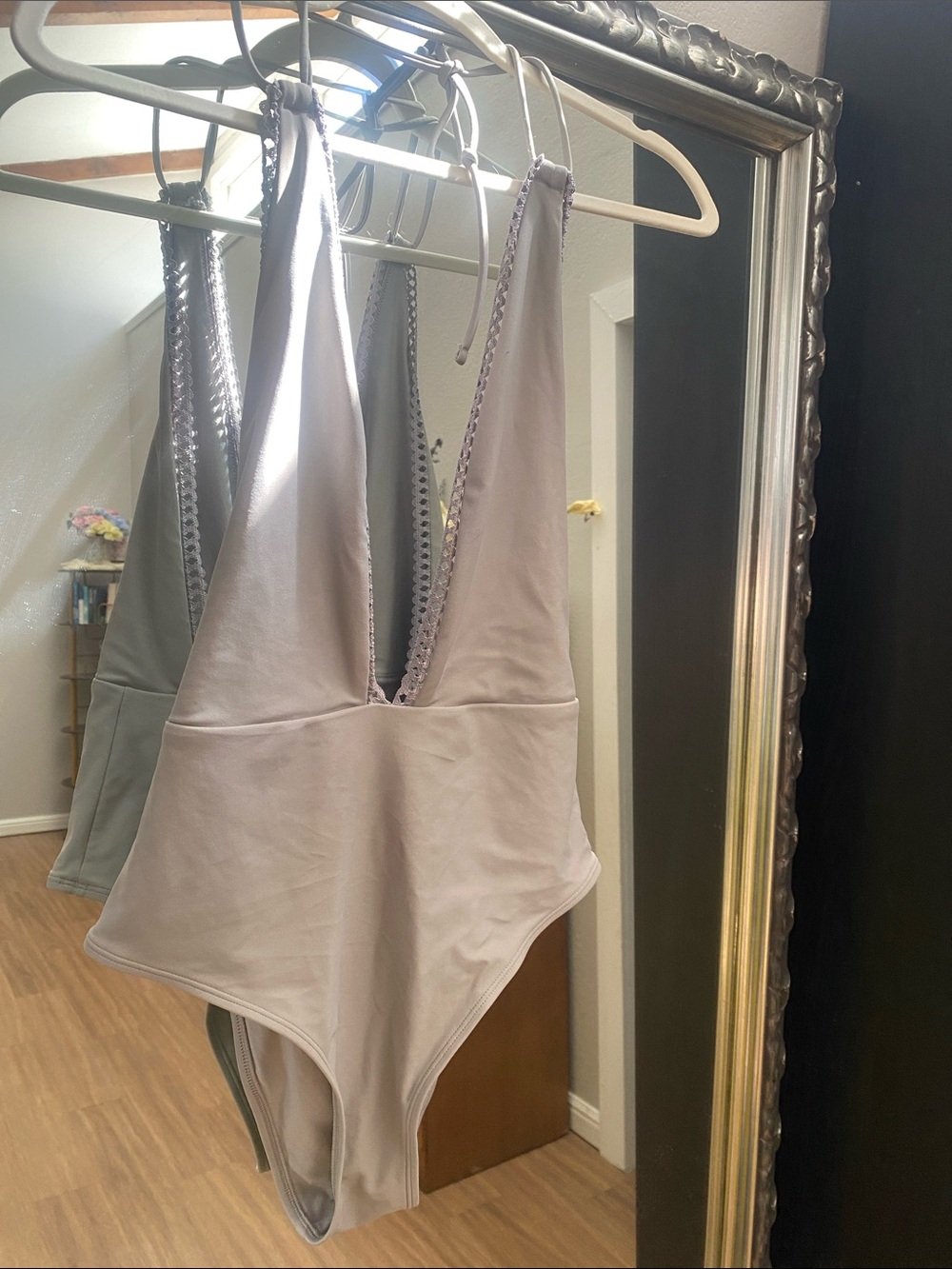 aerie Light gray Deep V Bandeau One-Piece